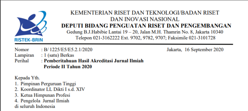 RISTEK-BRIN Umumkan Hasil Akreditasi Jurnal Ilmiah Periode II Tahun 2020